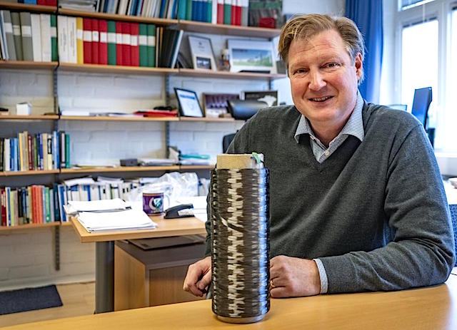Sweden's Leif Asp with a bobbin of carbon fibre